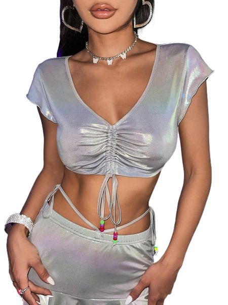 lettuce trim drawstring crop metallic x1aj#, White
lettuce trim drawstring crop metallic x1aj#, White