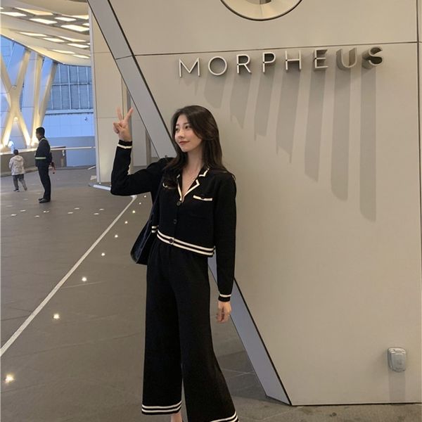 fashion spring small fragrant knit suit korean lapel slim short jacket wide leg pants twopiece 220617, White
fashion spring small fragrant knit suit korean lapel slim short jacket wide leg pants twopiece 220617, White