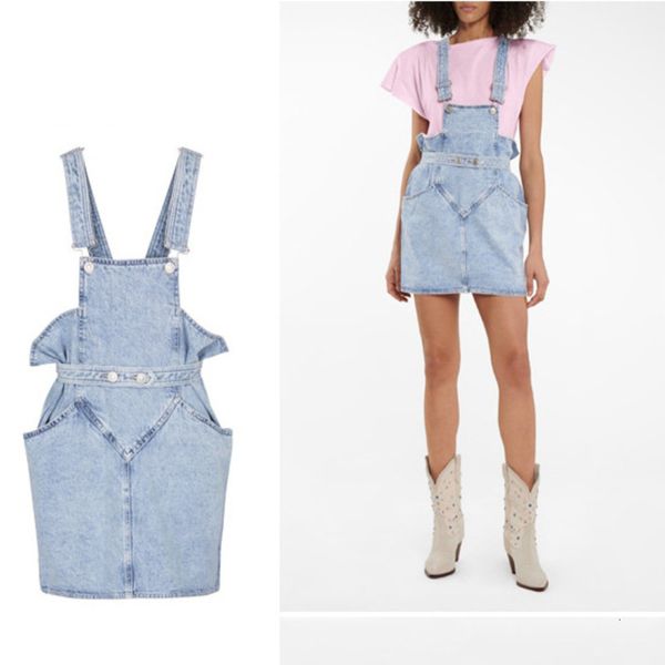 women's niche spring and summer clothes catwalk pink suspender apron strap denim bag hip dress women, White
women's niche spring and summer clothes catwalk pink suspender apron strap denim bag hip dress women, White