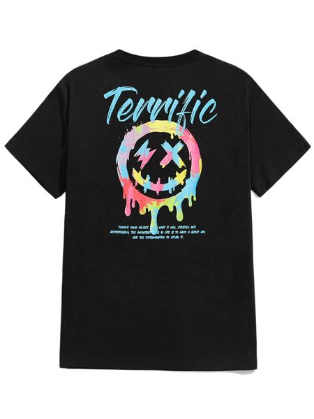 men letter & cartoon face print tee j8zn#, White;black 
men letter & cartoon face print tee j8zn#, White;black