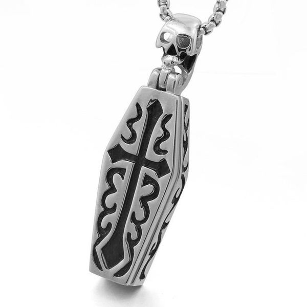 pendant necklaces stainless steel vintage steampunk coffin vampire skull human skeleton gothic necklace with chain black chains, Silver
pendant necklaces stainless steel vintage steampunk coffin vampire skull human skeleton gothic necklace with chain black chains, Silver