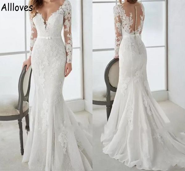 lace mermaid wedding dresses with long sleeves vintage v neck plus size bridal gowns cl0961, White
lace mermaid wedding dresses with long sleeves vintage v neck plus size bridal gowns cl0961, White