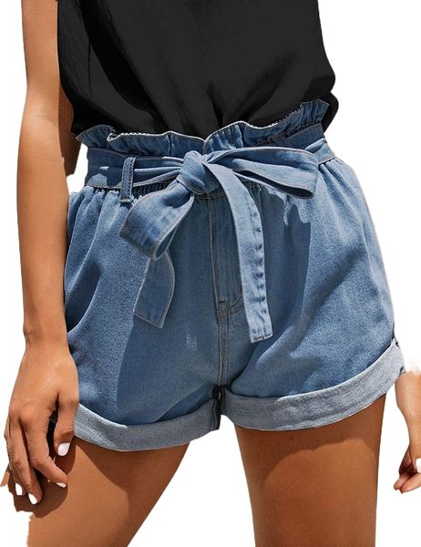 women's casual high waisted rolled denim shorts bowknot waist jean shorts 36ej#, White;black
women's casual high waisted rolled denim shorts bowknot waist jean shorts 36ej#, White;black