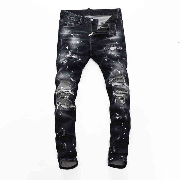 men's jeans knee fake hole patch ink splashing drilling fashion heavy industry water washing men's slim fitting ankle jeans pants, Blue
men's jeans knee fake hole patch ink splashing drilling fashion heavy industry water washing men's slim fitting ankle jeans pants, Blue