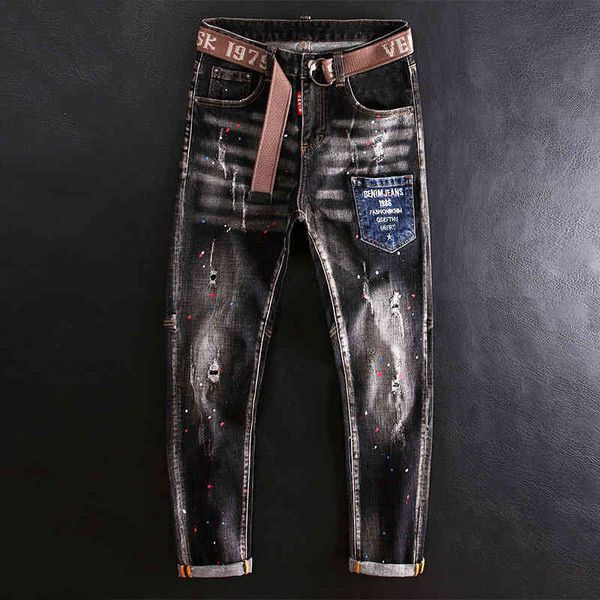 men's jeans speckled hole patch jeans men's slim fit feet elastic net red graffiti paint trend autumn winter pants hixk, Blue
men's jeans speckled hole patch jeans men's slim fit feet elastic net red graffiti paint trend autumn winter pants hixk, Blue