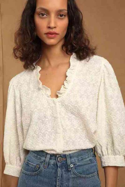 women's blouses shirts legal system ro spring and summer product heavy industry embroidery ruffle seven sleeve v-neck shirt female, White
women's blouses shirts legal system ro spring and summer product heavy industry embroidery ruffle seven sleeve v-neck shirt female, White