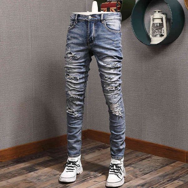men's jeans youth fashion hole patch men's slim skinny elastic youth jeans pants ny56, Blue
men's jeans youth fashion hole patch men's slim skinny elastic youth jeans pants ny56, Blue
