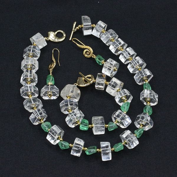 natural clear quartz crystal faceted cylinder green glass nugget necklace bracelet earrings sets, Silver
natural clear quartz crystal faceted cylinder green glass nugget necklace bracelet earrings sets, Silver