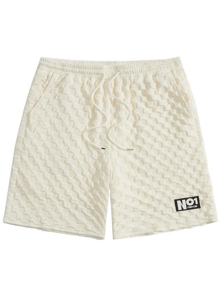 romwe guys textured letter patched shorts n0pl#, White;black