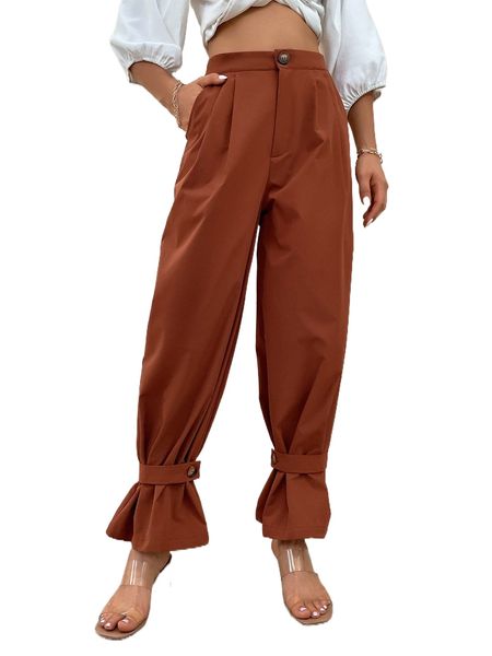 high waist strap hem tapered pants z7yg#, Black;white
high waist strap hem tapered pants z7yg#, Black;white