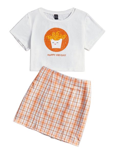 x jolly by jiajia slogan & c.artoon graphic t.ee & p.laid s.plit hem s.kirt set t0pl#, White
x jolly by jiajia slogan & c.artoon graphic t.ee & p.laid s.plit hem s.kirt set t0pl#, White