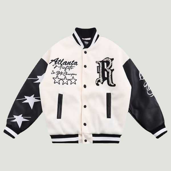 hip hop pearl embroidery baseball jackets mens harajuku pu leather patchwork thicken coats streetwear casual loose jacket 220805, Black;brown
hip hop pearl embroidery baseball jackets mens harajuku pu leather patchwork thicken coats streetwear casual loose jacket 220805, Black;brown