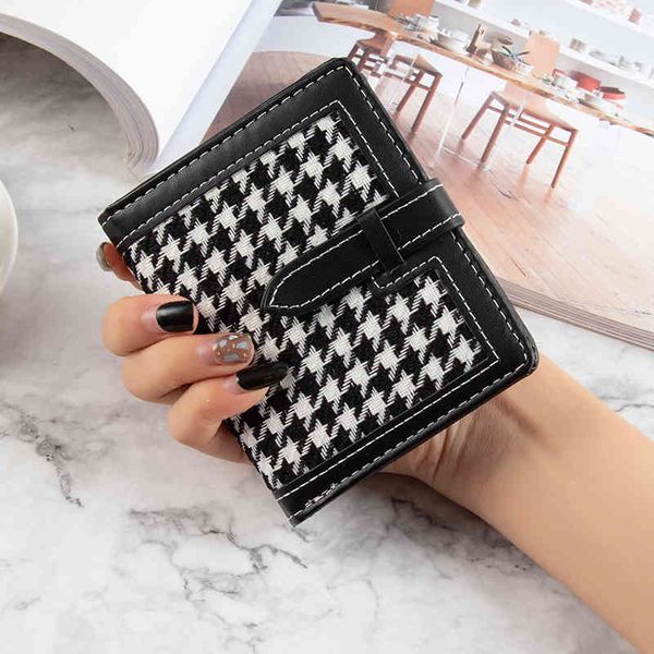 small wallet women short simple houndstooth buckle wallets retro fashion foldable coin purse female card bags, Red;black
small wallet women short simple houndstooth buckle wallets retro fashion foldable coin purse female card bags, Red;black