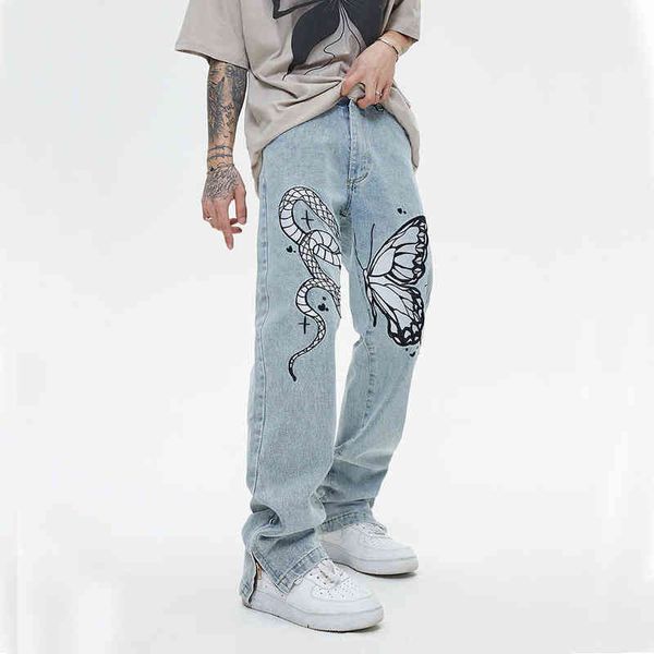 high street butterfly and snake embroidery straight jeans pants men's ankle zipper retro pockets loose denim trousers hip hop t220803, Blue
high street butterfly and snake embroidery straight jeans pants men's ankle zipper retro pockets loose denim trousers hip hop t220803, Blue