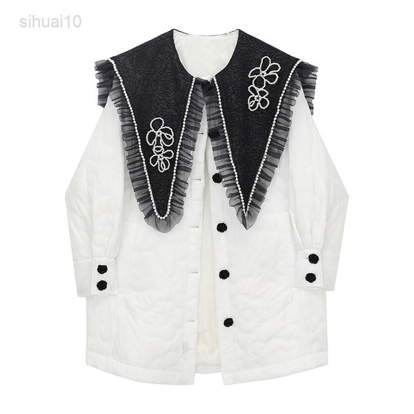mid-length loose white cotton quilted jacket color contrast womens winter new design large lapel warm jacket long sleeve female l220725, Black
mid-length loose white cotton quilted jacket color contrast womens winter new design large lapel warm jacket long sleeve female l220725, Black