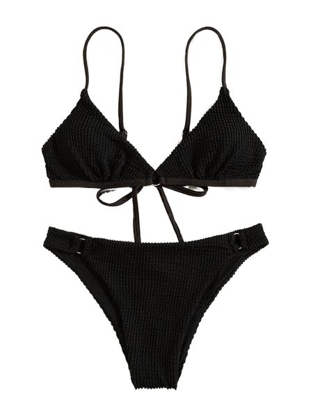 solid tie back bikini swimsuit e9fw#, White;black 
solid tie back bikini swimsuit e9fw#, White;black