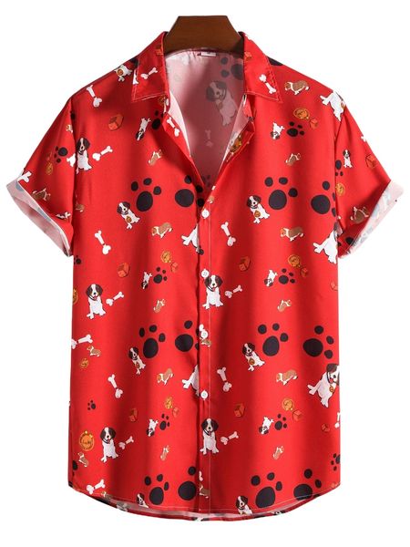 men random paw & dog print shirt 54v6#, White;black
men random paw & dog print shirt 54v6#, White;black