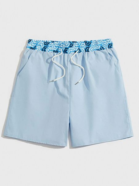romwe guys geo pattern drawstring shorts v39n#, White;black