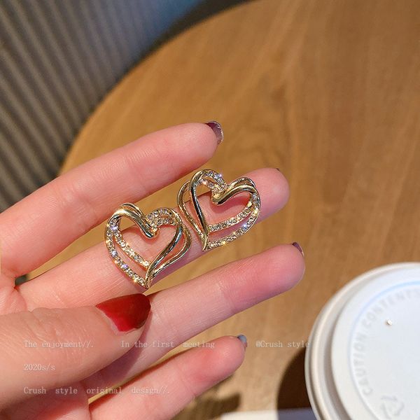 925 silver needle fashion design double layer hollow heart ear studs korean sweet personality earrings rhinestone earrings for women, Golden
925 silver needle fashion design double layer hollow heart ear studs korean sweet personality earrings rhinestone earrings for women, Golden