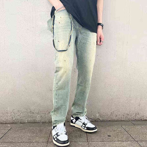 street hand high painted distressed washed design patchowrk mens jeans pants stragiht streetwear ripped casual denim trousers t220803, Blue
street hand high painted distressed washed design patchowrk mens jeans pants stragiht streetwear ripped casual denim trousers t220803, Blue