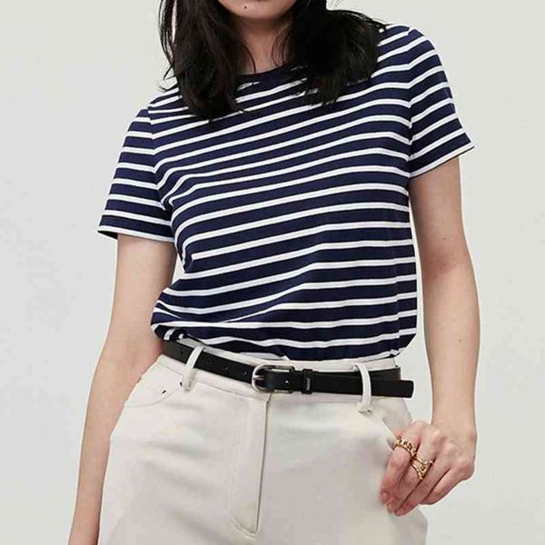women's tshirt xia xin class stripe tshirt women's combed cotton simple loose foundation with round neck short sleeve top, White
women's tshirt xia xin class stripe tshirt women's combed cotton simple loose foundation with round neck short sleeve top, White