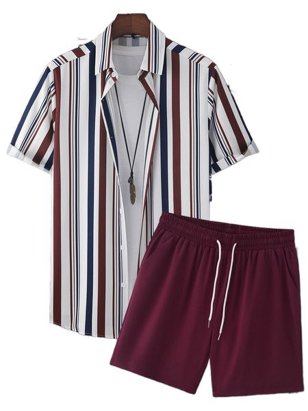 men random colorful striped shirt & drawstring waist shorts without tee 68mo#, Gray
men random colorful striped shirt & drawstring waist shorts without tee 68mo#, Gray