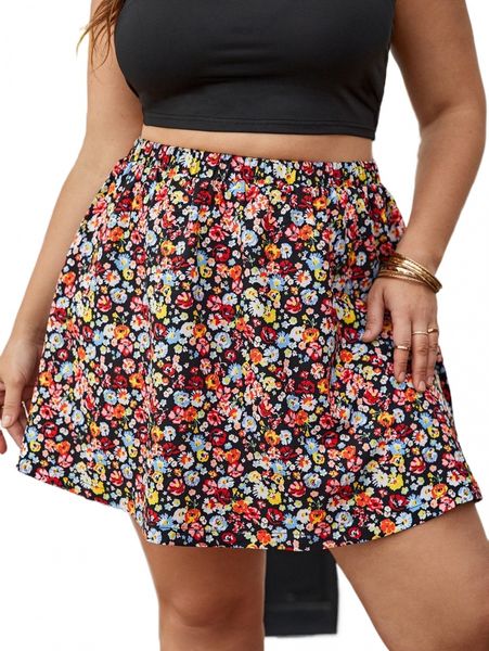 plus ditsy floral skirt z8gi#, Black
