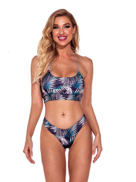 women's split swimsuit leaf printed bikini swimsuit, White;black 
women's split swimsuit leaf printed bikini swimsuit, White;black