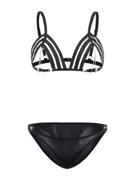 chain detail cut out wireless lingerie set z5tn#, Black;red