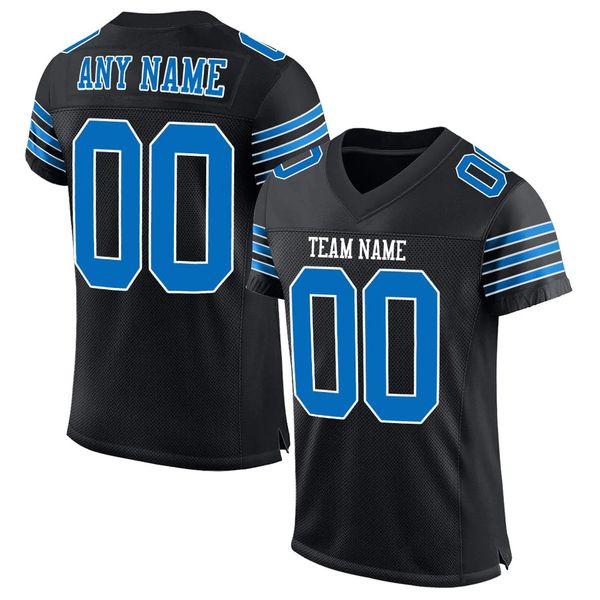 custom black panther blue-white mesh authentic football jersey