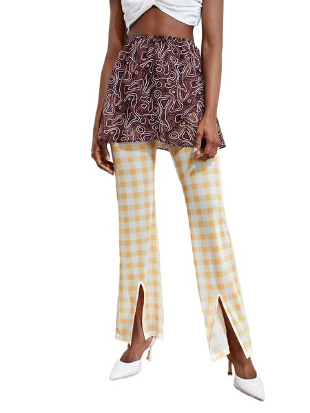 x maria buffalo plaid print pants with marble print mesh wrap skirt f8ge#, Black;white
x maria buffalo plaid print pants with marble print mesh wrap skirt f8ge#, Black;white