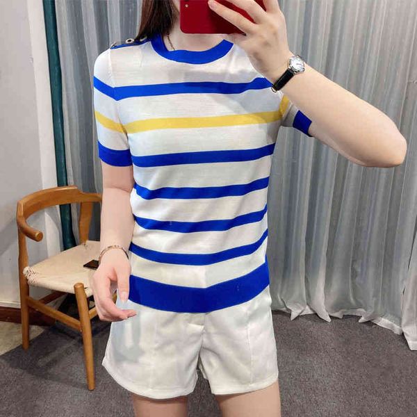 women's sweaters summer stripe ice silk short sleeve t-shirt thin sweater female shoulder button decoration bzm6, White;black
women's sweaters summer stripe ice silk short sleeve t-shirt thin sweater female shoulder button decoration bzm6, White;black