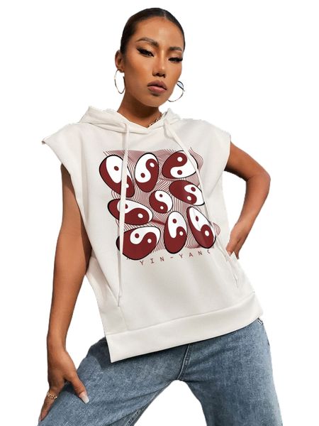 yin & yang & letter graphic cap sleeve split hem drawstring hoodie p0pk#, Black
yin & yang & letter graphic cap sleeve split hem drawstring hoodie p0pk#, Black