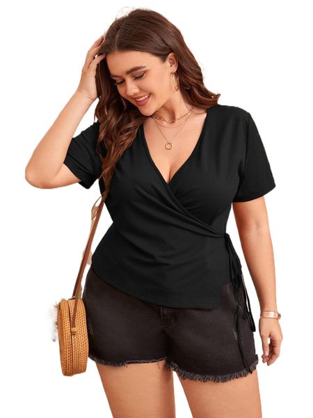 plus wrap tie side tee z3ie#, Black