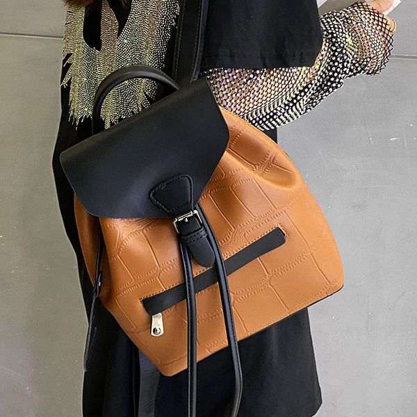 designer bags backpacks with genuine leather and women's fashion color matching 25cm