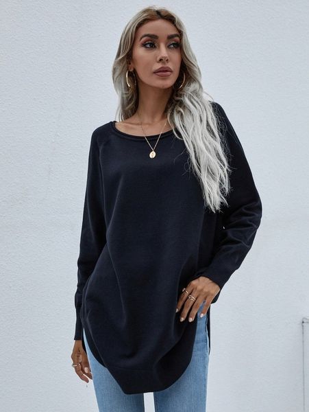 curved hem raglan sleeve sweater u8q9#, White;black