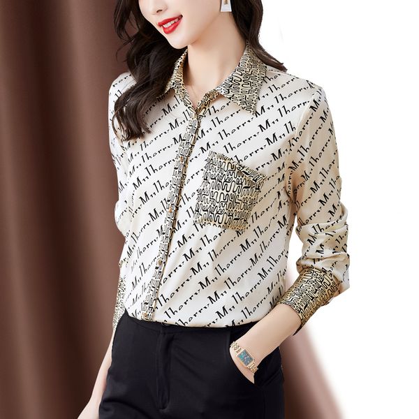 glossy print pattern letter women shirts classic straight mulberry silk long sleeve ladies polo-neck blouse 2022 spring new, White
glossy print pattern letter women shirts classic straight mulberry silk long sleeve ladies polo-neck blouse 2022 spring new, White