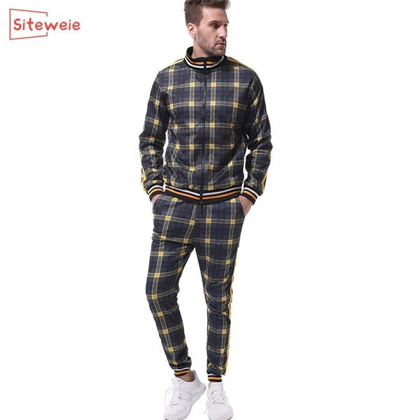 siteweie mens joggers set casual sportswear men s sets sweatsuit two piece set fall plaid print zipper tracksuit outfit lj201117, Gray
siteweie mens joggers set casual sportswear men s sets sweatsuit two piece set fall plaid print zipper tracksuit outfit lj201117, Gray