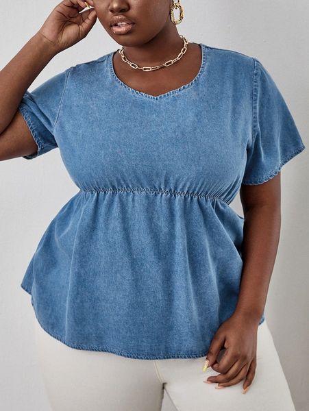plus solid babydoll denim d7ns#, White