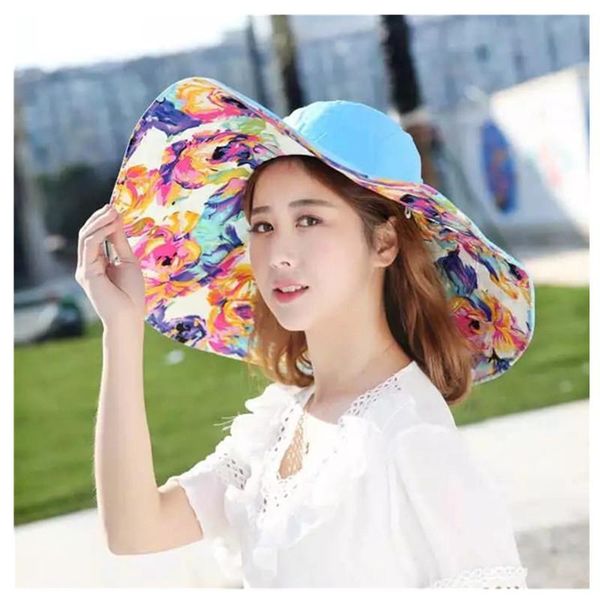wide brim hats fashion reversible summer sun hat women's two sides wear cotton travel beach uv protection floral cap, Blue;gray
wide brim hats fashion reversible summer sun hat women's two sides wear cotton travel beach uv protection floral cap, Blue;gray