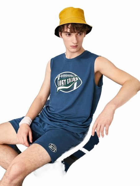 men slogan graphic tank & shorts y8es#, Gray