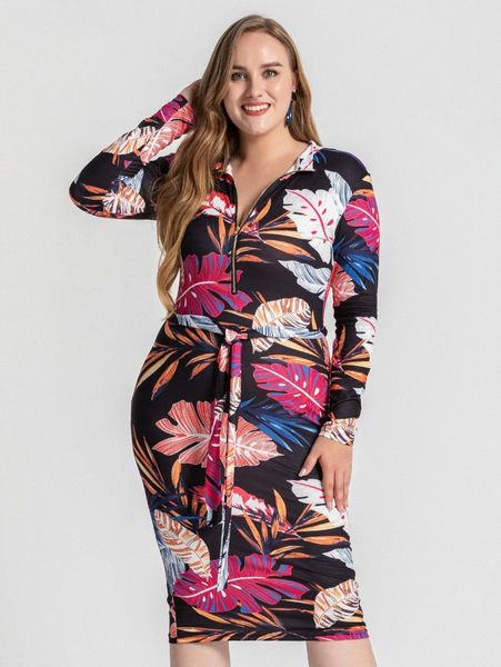 plus zip half placket self belted floral dress d9we#, Black
plus zip half placket self belted floral dress d9we#, Black