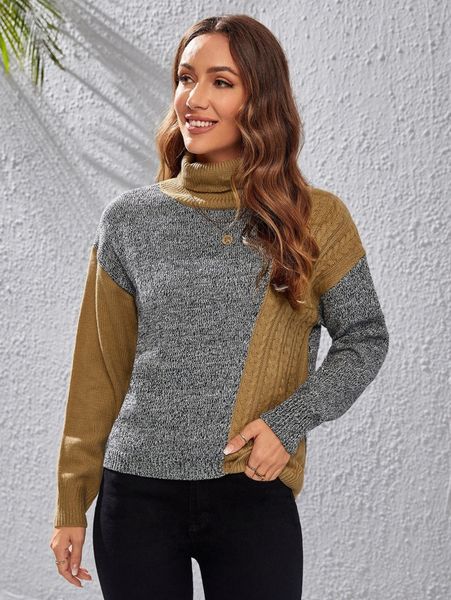 emery rose color block marled turtleneck cable knit drop shoulder sweater 43xg#, White;black
emery rose color block marled turtleneck cable knit drop shoulder sweater 43xg#, White;black