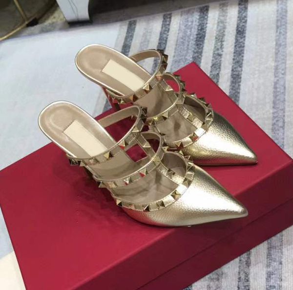 high-heeled slippers 100mm golden metallic leather button nail decorative cage heels women's shoes stiletto pointed toes shoe ankle des, Black
high-heeled slippers 100mm golden metallic leather button nail decorative cage heels women's shoes stiletto pointed toes shoe ankle des, Black