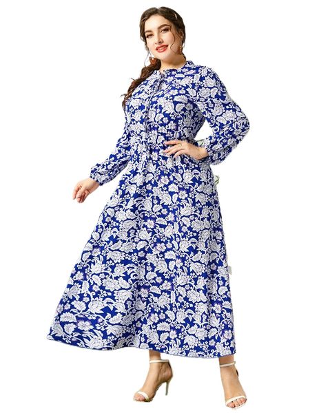 plus allover floral print frill neck knot front lantern sleeve dress r45k#, Black
plus allover floral print frill neck knot front lantern sleeve dress r45k#, Black