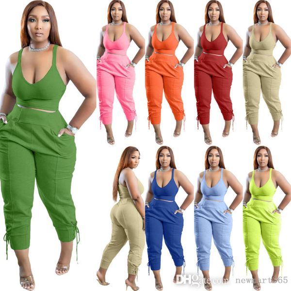 2022 plus size s-3xl womens tracksuits fashion designer suspender vest v-neck trousers casual two piece pants set, Gray
2022 plus size s-3xl womens tracksuits fashion designer suspender vest v-neck trousers casual two piece pants set, Gray