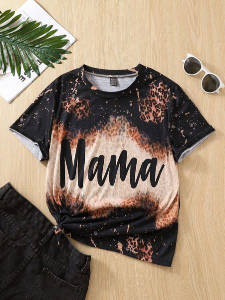 1pc leopard & letter graphic tee a1c3#, White