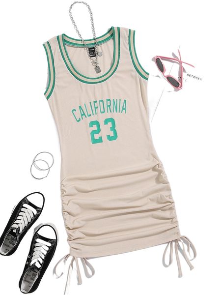 letter graphic drawstring side contrast trim dress g9dx#, Black;gray
letter graphic drawstring side contrast trim dress g9dx#, Black;gray