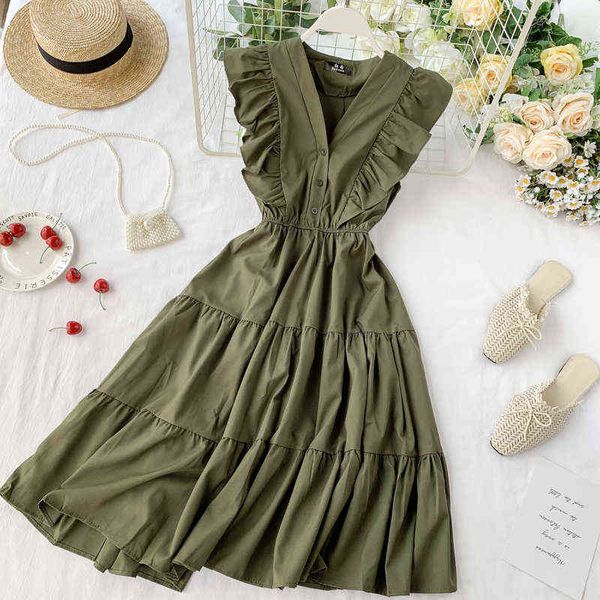 2022 v neck ruffles button midi dress summer party tank sundress women casual high waist a-line beach holiday vestido de festa y220413, Black;gray
2022 v neck ruffles button midi dress summer party tank sundress women casual high waist a-line beach holiday vestido de festa y220413, Black;gray