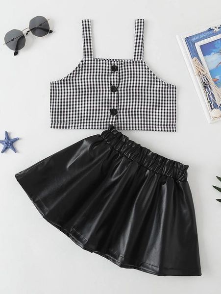little girl's two-color lattice suspender and paper bag waist skirt she, White
little girl's two-color lattice suspender and paper bag waist skirt she, White